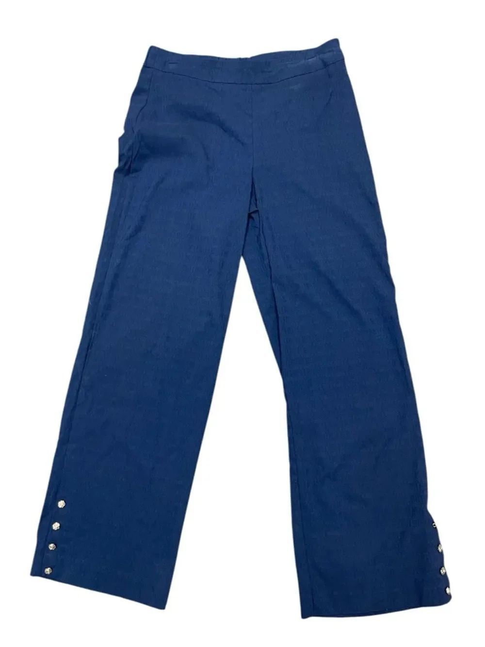 JM Collection Blue Pull On Pants Women Medium Stretch Career Ankle Button Hem